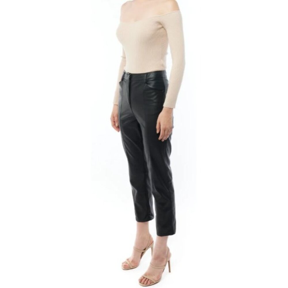 LBLC The Label Jen Faux Trouser Cropped 6/8 Size Medium Black NWT Vegan Leather